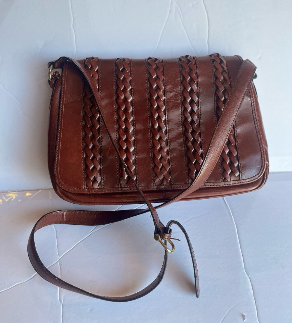 VTG Etienne Aigner Braided 100% Leather Crossbody Satchel Bag w/Adjustable Strap